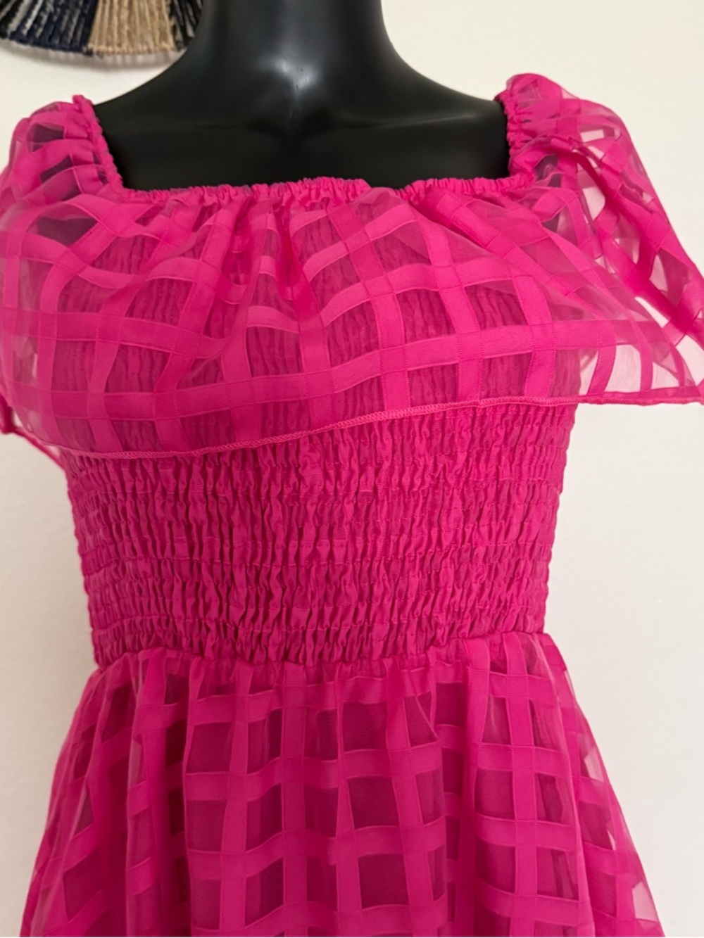 SHEIN Fuchsia Checkered Maxi Dress with Smocked Bodice - Picture 3 of 13